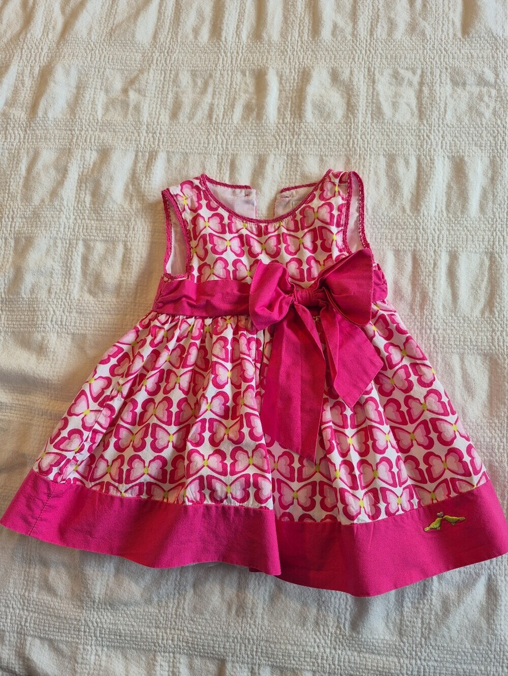 Lilybird girls 12 months dress pink & white sleeveless butterfly design VGUC
